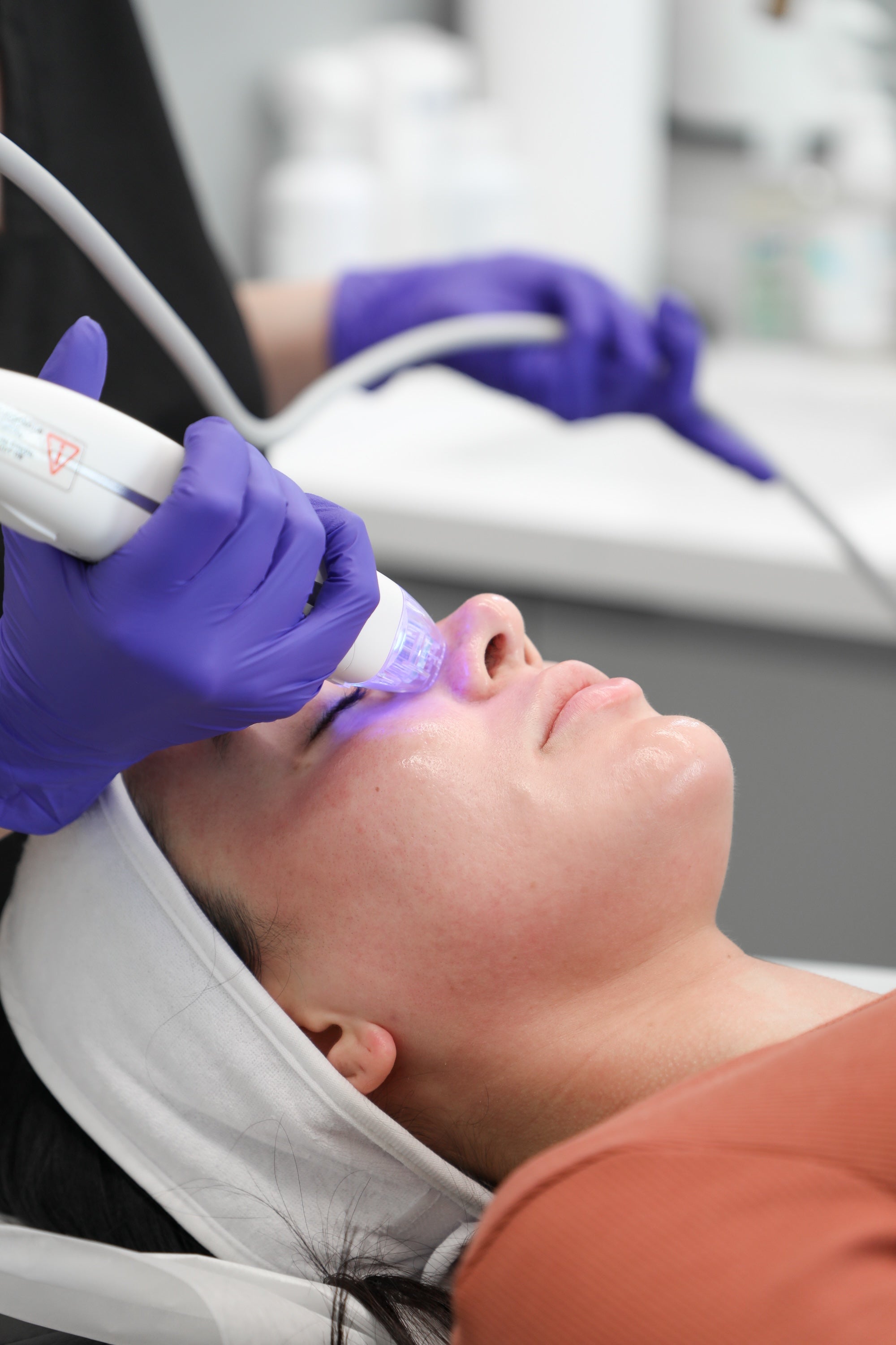 close up of radio frequency near patient's nose