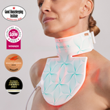 Omnilux Contour Neck & Décolleté, model wearing the device with awards