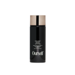 A black cylindrical bottle of Ourself Intelligent Moisturising Sunscreen with a metallic gold cap, centered on a plain white background.