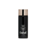 A black cylindrical bottle of Ourself Intelligent Moisturising Sunscreen with a metallic gold cap, centered on a plain white background.