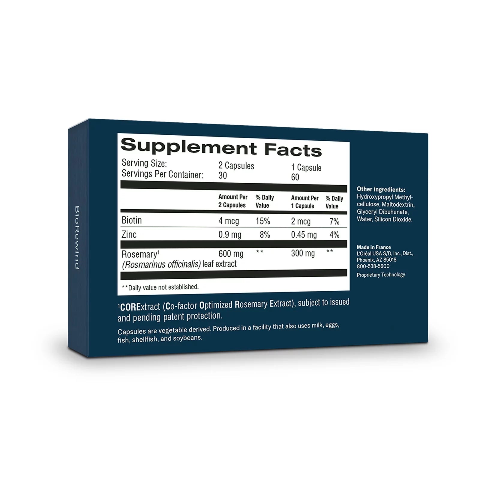skinbetter science BioRewind Skin Health Dietary Supplement, back of box